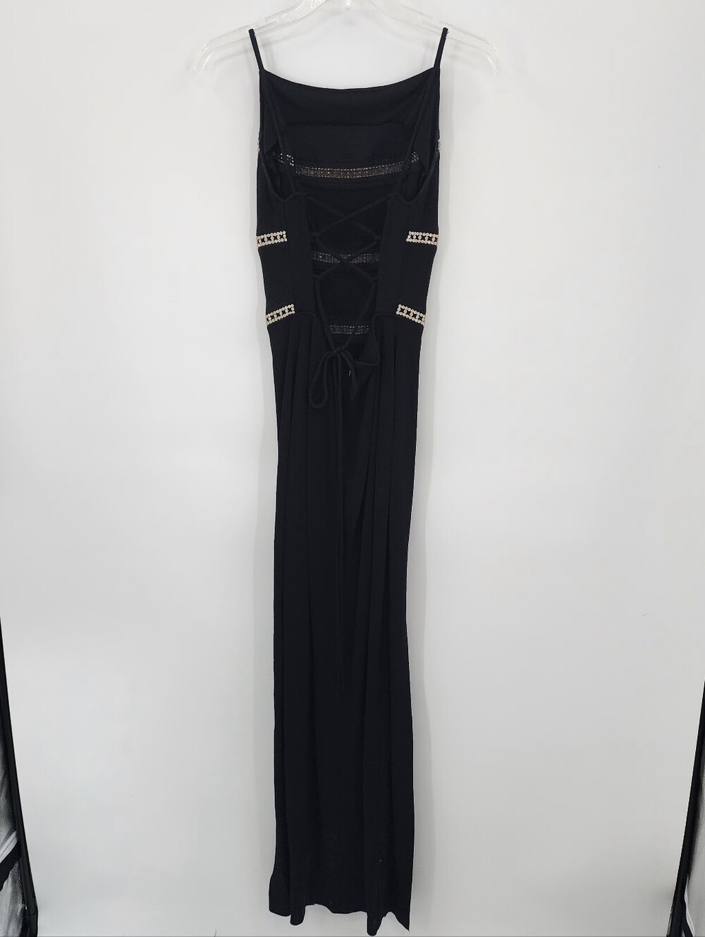 Nicole Bakti Black Maxi Dress with Beaded Stripes, Size XS - Picture 3 of 4